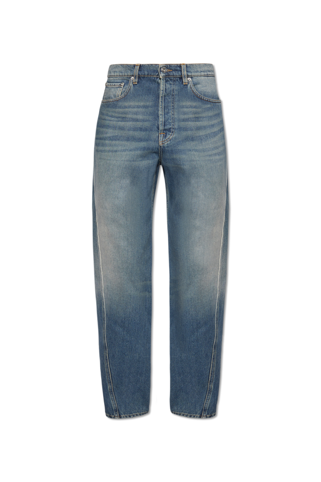 Blue Jeans with vintage effect Lanvin in a High Slit Dress at